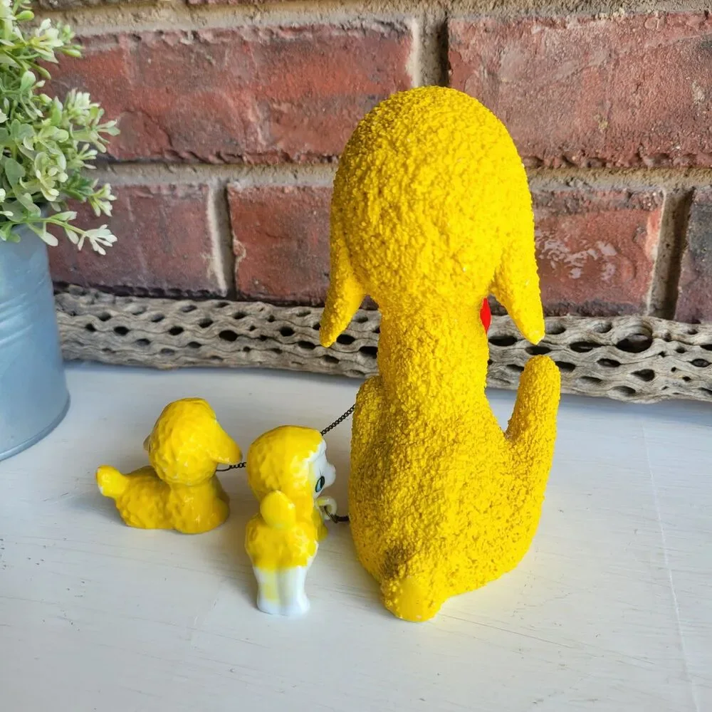 RARE Arnart Yellow Sugar Texture Ceramic Lamb w/ Bowtie & Babies Figurine